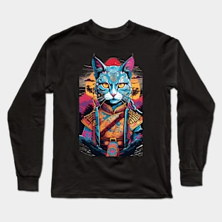 samurai cat fantasy Long Sleeve T-Shirt